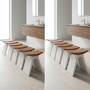 Modern Curved Wooden Top <strong>Bathroom</strong> <strong>Stool</strong> Solid Surface Waterproof Shower <strong>Stool</strong> - Product Image 2