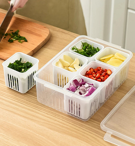 Caja de almacenamiento para refrigerador, 6 rejillas, caja de almacenamiento de frutas y verduras, organizador de nevera, escurridor, carne, cebolla, jengibre, transparente - Product Image 2