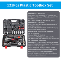 121PCS 1/4 '& 3/8' & 1/2 'Juegos de herramientas manuales Juego de herramientas de reparación de automóviles Juego de llaves de trinquete para vehículos profesionales