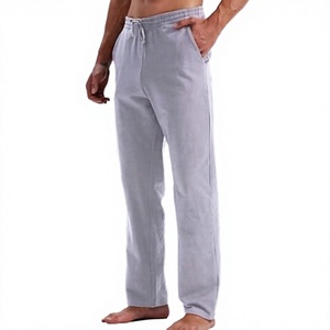 Men's Loose Cotton Linen <b>Trousers</b> Spring Autumn Lightweight Breathable Linen Casual Pants Loose Fit <b>Drawstring</b> <b>Trousers</b> - Product Image 1
