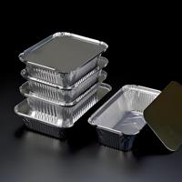Conteneur alimentaire rectangulaire jetable en aluminium argenté 8011 de qualité alimentaire, compatible four, boîte à lunch à emporter avec couvercles en PET
