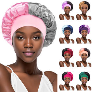 <span class=keywords><strong>Bonnet</strong></span> de nuit personnalisé à large bord et blocs de couleur pour femme, <span class=keywords><strong>bonnet</strong></span> extensible tendance bicolore pour la protection <span class=keywords><strong>des</strong></span> cheveux, <span class=keywords><strong>bonnet</strong></span> de douche - Product Image 1