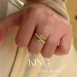 Bague Goutte d'Eau en Argent Sterling S925 Plaqué Or avec Sertissage Pavé, Bague de Fiançailles Tendance pour Femme, Collection King Silver Jewelry - Product Image 2