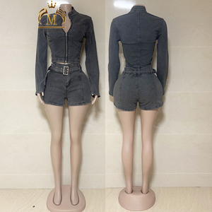 Set di Shorts alla moda primavera autunno <span class=keywords><strong>donna</strong></span> in Denim giacca corta con cerniera elasticizzata <span class=keywords><strong>Jeans</strong></span> 2 pezzi giacca in Denim Y2K Set due pezzi da <span class=keywords><strong>donna</strong></span> - Product Image 5