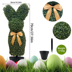 Ornement de jardin de 70 cm avec oreilles détachables, à enfouir dans le sol, arbre topiaire artificiel en forme de lapin de Pâques, plante topiaire en faux <span class=keywords><strong>buis</strong></span> pour cour - Product Image 4