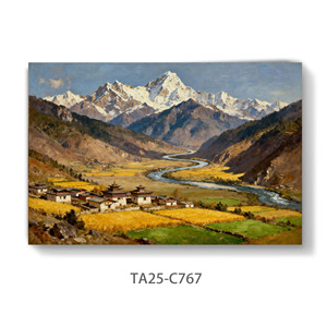 Peinture à l'huile sur toile moderne, art mural, paysage népalais, peinture sur toile avec cadre pour la décoration de la maison - Product Image 5