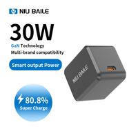 NIUBAILE Chargeur rapide Type-C 30W PD3.1/PD3.0 pliable, respectueux de l'environnement, en ABS/matériau ignifuge, avec protection OVP/OCP/contre les surcharges