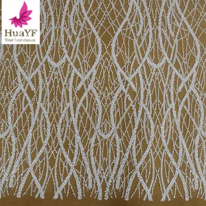 Hy2671 mới pháp ngọc trai sọc hạt sequin ren Wedding Dress vải buổi tối ăn mặc Vải - Product Image 1