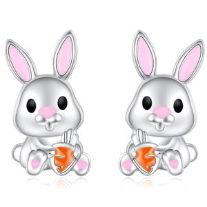 Pendientes de conejo de dibujos animados de color blanco champán, aleación de zinc chapada en plata, joyería de moda unisex, regalo para mujeres y hombres - Product Image 1