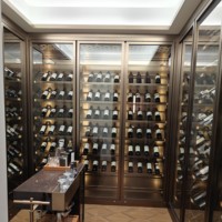 Vinoteca de Diseño Comercial Moderno, de Acero Inoxidable, de Lujo, Montada en la Pared, Grande, Esquinera, con Control de Temperatura, para Sala de Estar