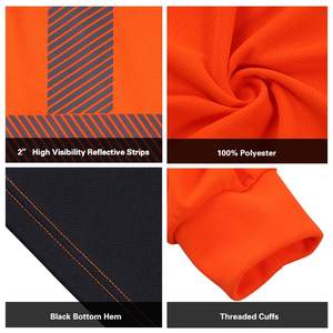 タイプR クラス3 高視認性 オレンジ 倉庫用 安全シャツ 反射 速乾 通気性 長袖 ハイビズ セーフティシャツ - Product Image 4