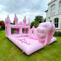 Château gonflable rose et bleu Macaron pour enfants, aire de jeux esthétique pour location de fêtes de mariage et événements d'anniversaire
