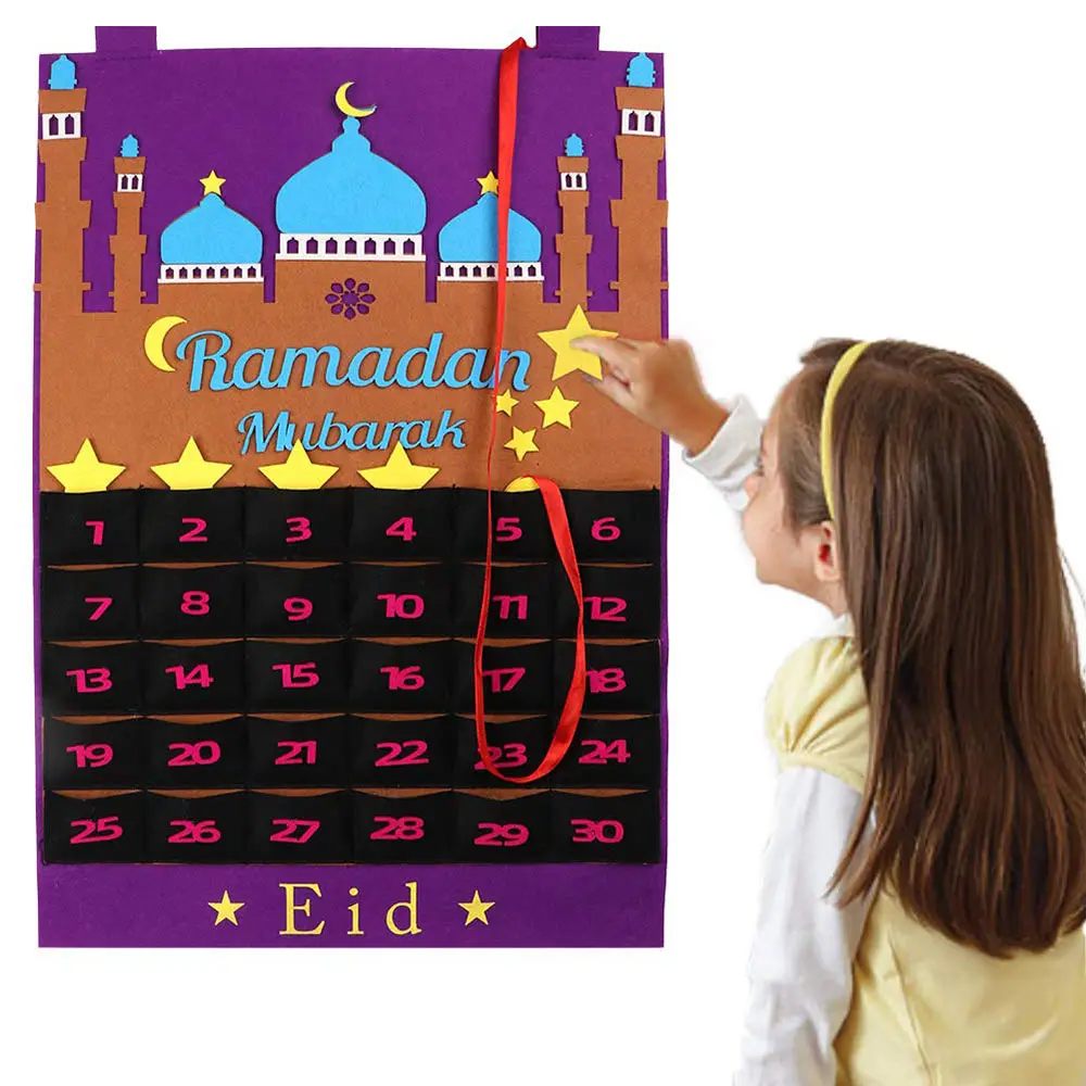 2024 DIY Ramadanตกแต่งปฏิทินรอมฎอน 30 วันแขวนFelt Countdownปฏิทินเด็กEidของขวัญตกแต่ง