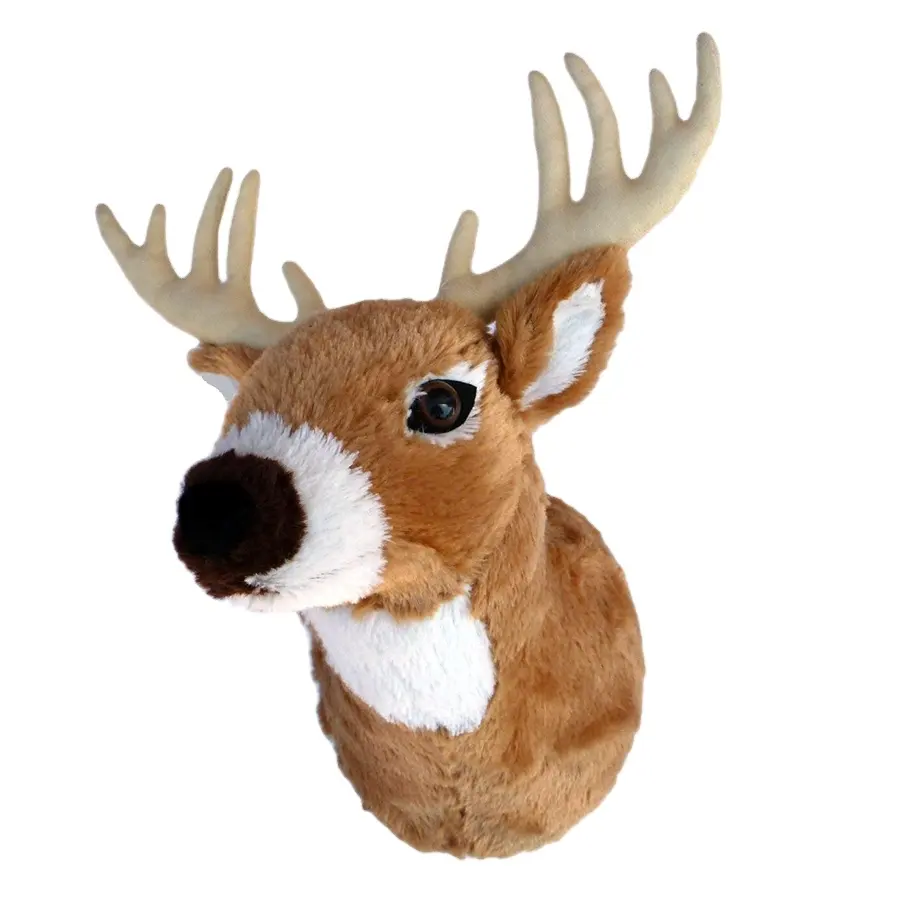 D897 Whitetail Deer Head Plush Stuffed Animal Wall Mount Hanging Decoration Toy Plush Deer Head