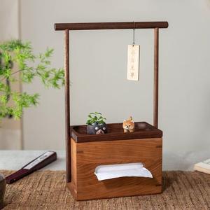 กล่องกระดาษทิชชูไม้เนื้อแข็งสองด้านพร้อมที่จับสไตล์จีนใหม่ตกแต่งบ้านเครื่องประดับโต๊ะน้ำชาแบบตั้งพื้น - Product Image 3