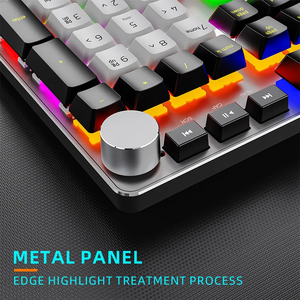 คีย์บอร์ดเกมมิ่งอะลูมิเนียม 107 ปุ่ม RGB Backlit ป้องกันการกดผิดพลาด คีย์บอร์ดแบบมีสายพร้อมปุ่มปรับระดับเสียง สำหรับคอมพิวเตอร์พีซีและเกมเมอร์ - Product Image 4