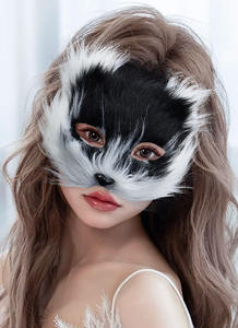 Masque en peluche en fourrure de renard avec logo personnalisé en gros, masque de chat demi-visage, masque d'animal en plastique pour fête, jeu de rôle, déguisement - Product Image 6