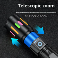Lampe torche LED laser blanche, zoomable, en alliage d'aluminium, rechargeable par type C, affichage numérique, bande lumineuse, tactique, chasse en plein air