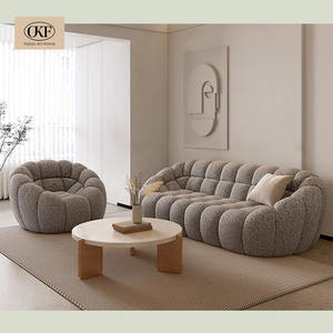 أريكة قطاعية إيطالية فاخرة بتصميم بسيط على شكل ثمرة الكاجو بثلاثة مقاعد، أثاث منزلي للفلل بإطار خشبي صلب بيضاوي الشكل - Product Image 2