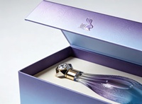 Boîte rigide de luxe à couvercle rabattable, dégradé violet-bleu, style livre, avec insert en EVA moulé, pour parfum et spiritueux haut de gamme, emballage écologique