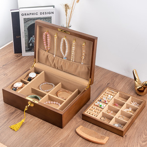Caja <span class=keywords><strong>de</strong></span> madera maciza <span class=keywords><strong>de</strong></span> dos pisos, caja <span class=keywords><strong>de</strong></span> joyería antigua, pendientes, pulseras, collares, caja <span class=keywords><strong>de</strong></span> joyería, <span class=keywords><strong>cajas</strong></span> <span class=keywords><strong>de</strong></span> almacenamiento <span class=keywords><strong>de</strong></span> madera con cerradura - Product Image 6
