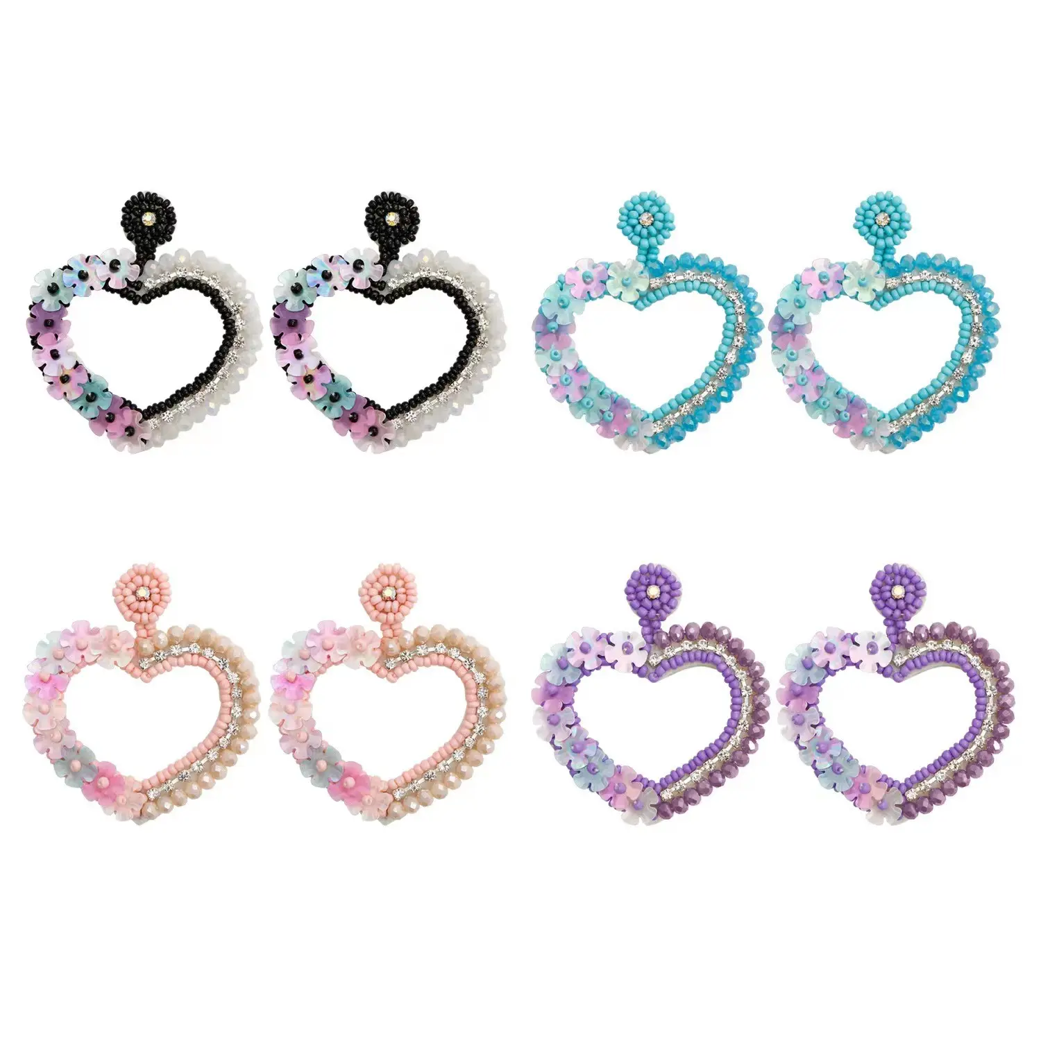 2023 Valentines's day gift handmade crystal beaded heart earrings jewelry for women girls