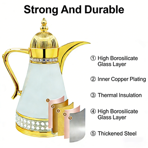Ensemble de thermos isothermes de luxe plaqués or de Dubaï, tasses à café Dallah, pots à café, et ensembles de thé et café arabes - Product Image 4