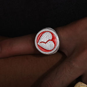 Passe diamant testeur Moissanite coeur brisé Hip Hop bague émail plaqué argent Sterling 925 glacé Style Punk Rappes bijoux - Product Image 2