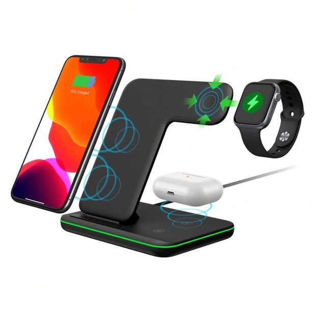 15w 3 in 1 Mobile Phone Fast Wireless charger holder 3 in 1 Wireless Charger Station with Charge Adapter