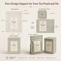 Ensemble de sachets de thé à fond plat personnalisés et boîte en métal avec fermeture éclair pour les marques de thé et l'emballage de vente au détail en marque blanche