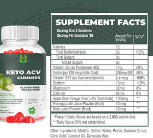 Gomitas Keto Acv en Oferta, Vitamina B6 y Calcio para Mejorar el Metabolismo y la Pérdida de Peso, Gomitas de Vinagre de Sidra de Manzana de 1000 mg - Product Image 2