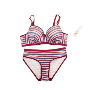 Set di biancheria intima da donna a strisce arcobaleno russo Sexy Cross-Border piccolo grande petto raccoglitore reggiseno e breve produttori all'ingrosso - Product Image 5