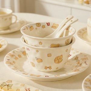 จานเซรามิคลายการ์ตูนรูปหมีเคลือบสีใต้เคลือบสำหรับใส่ขนมหวาน - Product Image 5