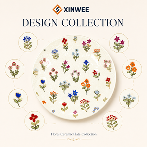Platos <span class=keywords><strong>de</strong></span> Cerámica Personalizados con Flores en Relieve Vintage, Vajilla Floral Silvestre Pintada a Mano, Apta para Lavavajillas, OEM, Venta al Por Mayor - Product Image 2