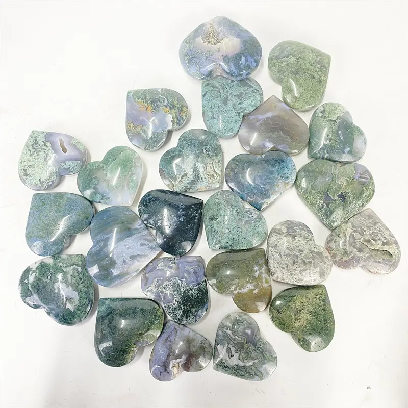 Penjualan laris batu permata besar kristal energi Spiritural ukiran tangan batu berbentuk hati batu penyembuhan lumut batu akik untuk dekorasi