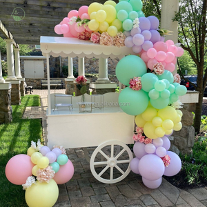 Decoración para fiesta de boda, barra de postres, carrito de dulces con flores, soporte de exhibición de globos, carrito de algodón de PVC blanco con rueda - Product Image 1