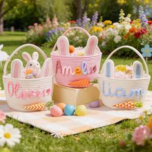 Personalized <b>Easter</b> <b>Basket</b> <b>for</b> <b>Easter</b> <b>Egg</b> <b>Hunt</b>, Handwoven Rope <b>Basket</b> with Custom Name, Baby Shower Gift - Product Image 2