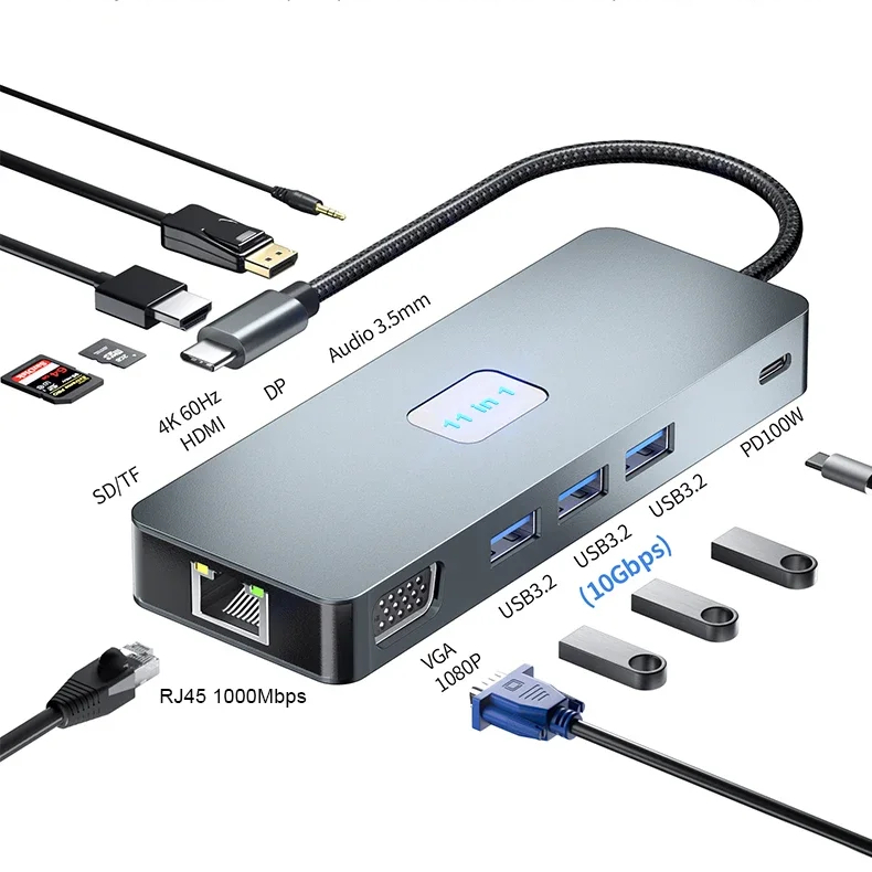 Triple Display Docking Station With Dual hd 11 Ports Pd Charging Sd Tf Card Reader 11 in 1 Usbc Hub