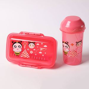 Children's Plastic <b>Lunch</b> Box Water Cup <b>Set</b> Food Grade Portable Bento Box with Tableware Solid Color - Product Image 3