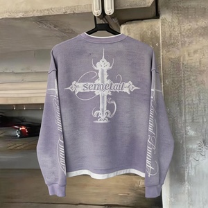 T-shirt personnalisé de haute qualité 100 % coton épais, vintage, à manches longues, délavé à l'acide, en maille gaufrée, style streetwear, coupe oversize, respirant - Product Image 2