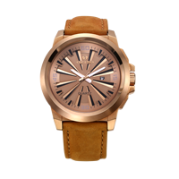 Montre pour homme, boîtier en acier inoxydable or rose, bracelet en cuir de vache marron, mouvement Miyota Quartz, résistance à l'eau 3BAR, 42 mm, logo personnalisé
