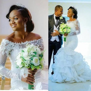 ชุดแต่งงานเจ้าสาวแบบสั่งตัดปี 2022 แขนยาวลูกไม้เซ็กซี่เปิดไหล่สำหรับผู้หญิง - Product Image 5