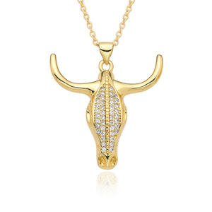 สร้อยคอ NZ1580 สำหรับผู้หญิง ชุบทอง 18K ประดับเพชร CZ แบบไมโครเพฟ รูปหัวกระทิงยาว หัวกระทิงบัฟฟาโล หัววัว สร้อยคอแบบมีจี้ - Product Image 3