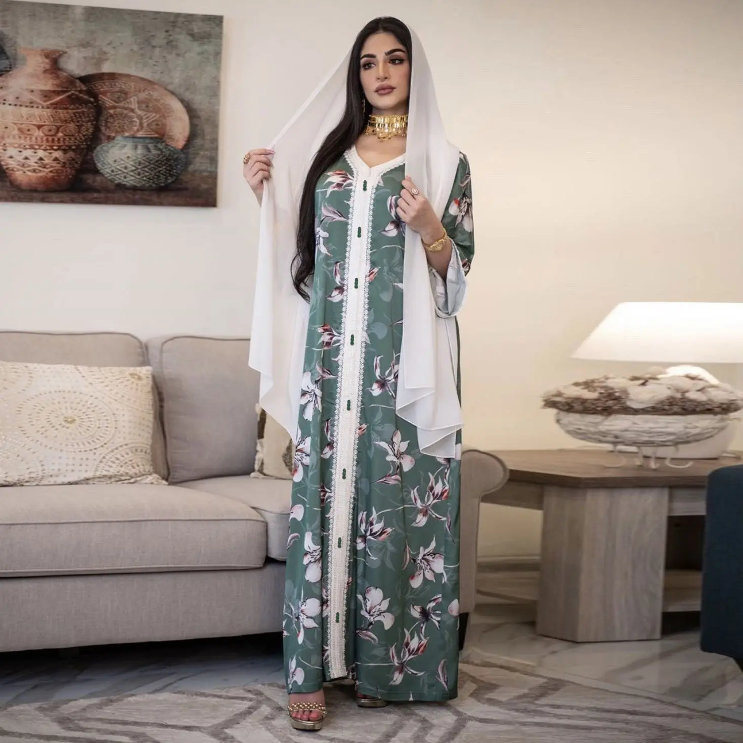 महिलाओं के लिए फ्लोरल प्रिंट मदर-डिअर वियर रमज़ान ईद काफ्तान ड्रेस ऑनलाइन डिज़ाइन अबाया टर्की