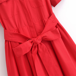 TAOP&ZA Primavera 2025 Nuovi Arrivi <span class=keywords><strong>Abito</strong></span> <span class=keywords><strong>Midi</strong></span> da Donna in Popeline con Cintura a Fiocco Rosso, Colletto e Maniche Corte 2640360 - Product Image 4