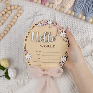 Daisy Hello annuncio di nascita del mondo del nome del bambino segnano le statistiche di nascita del nome del bambino foto del neonato annuncio di nascita in ospedale rustico - Product Image 1