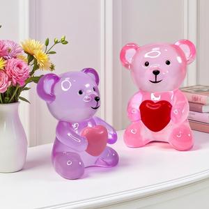 Ornement d'ours d'amour miniature sculpté artistique, en résine époxy transparente, style art pop, pour la Saint-Valentin, pour bureau, étude et fenêtre - Product Image 2