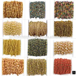 Perles de pierres précieuses à facettes Lapis Lazuli faites à la main chaînes de chapelet 3-3.5 MM rond plaqué laiton avec fabrication de bijoux en or trouver des breloques - Product Image 4