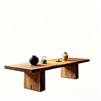 Table à thé rectangulaire style Wabi-sabi en bois massif avec bord naturel, bureau long, table de salle à manger pour maison d'hôtes