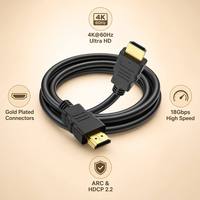 Câble HDMI 4K haute vitesse certifié 18 Gbps plaqué or 4K 60Hz HDR ARC HDCP 2.2 pour TV, projecteur, moniteur, PS4